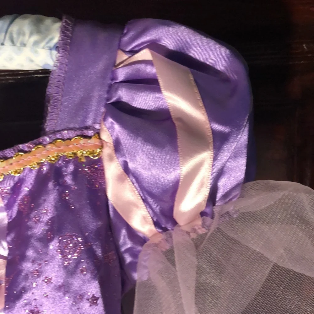 Disney Princess Rapunzel dress 4-6/purple w/ pink ribbon trim/sparkly overskirt